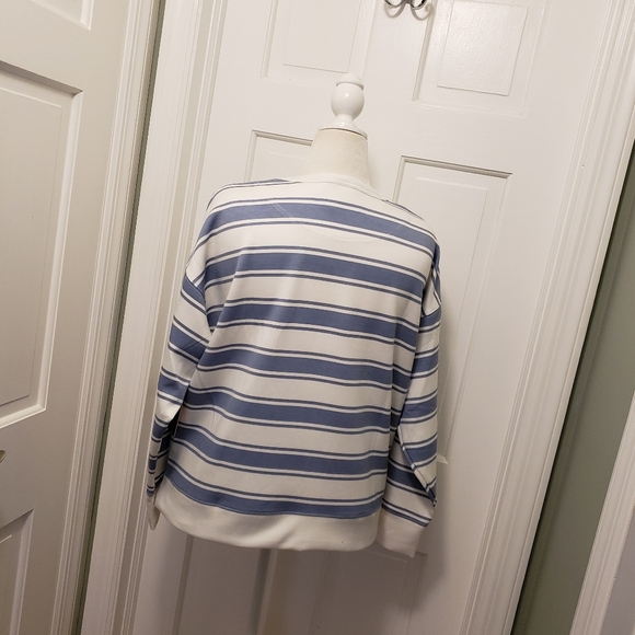 NWT Danskin Luxe Rugby Stripe Pullover Tempest Blue/White Size Medium Ret. $48 - Picture 7 of 11